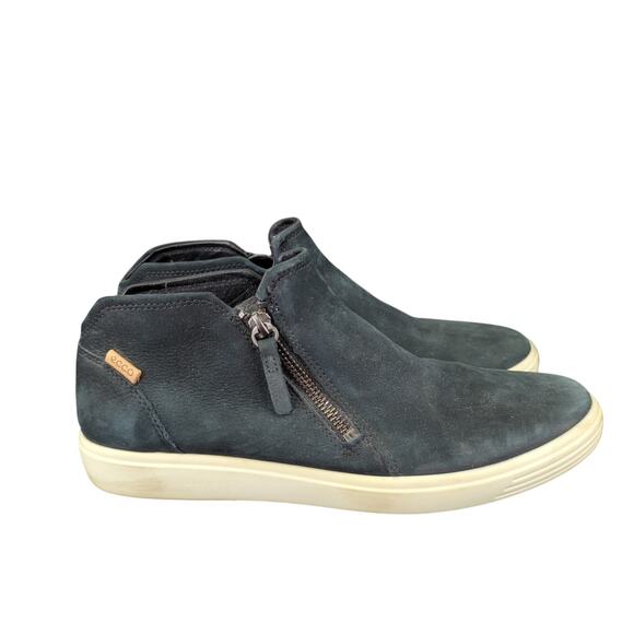 Ecco Soft 7 Black Powder Zip Bootie Nubuck Leather Sneakers Casual 41 Women's 10 - Picture 1 of 8